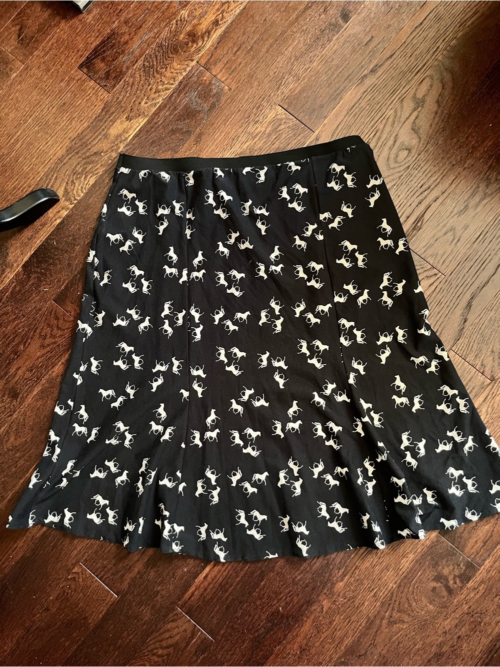 XL Black Skirt with White Horse Print
